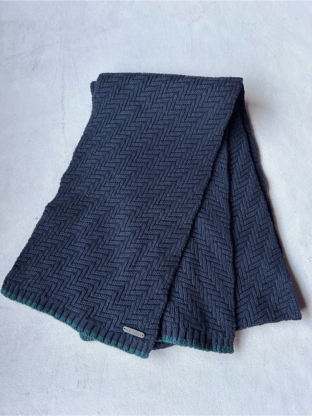 Ted Baker ~ Wool Cashmere Blend Scarf ~ Blue with Green Trim ~ NWOT